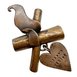 Heart's Desire Mixed Metal Brooch Silver Brass Copper Handmade Signed Collz